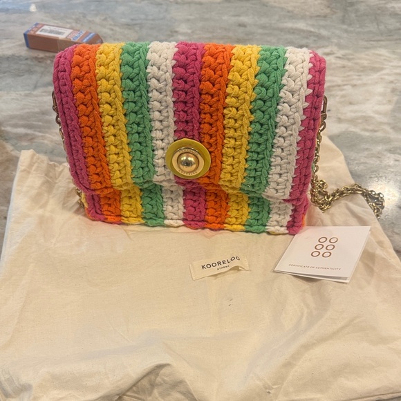 $430 Kooreloo Women's Pink Ibiza Multicolor Crochet Shoulder Bag Purse Revolve - Picture 1 of 5